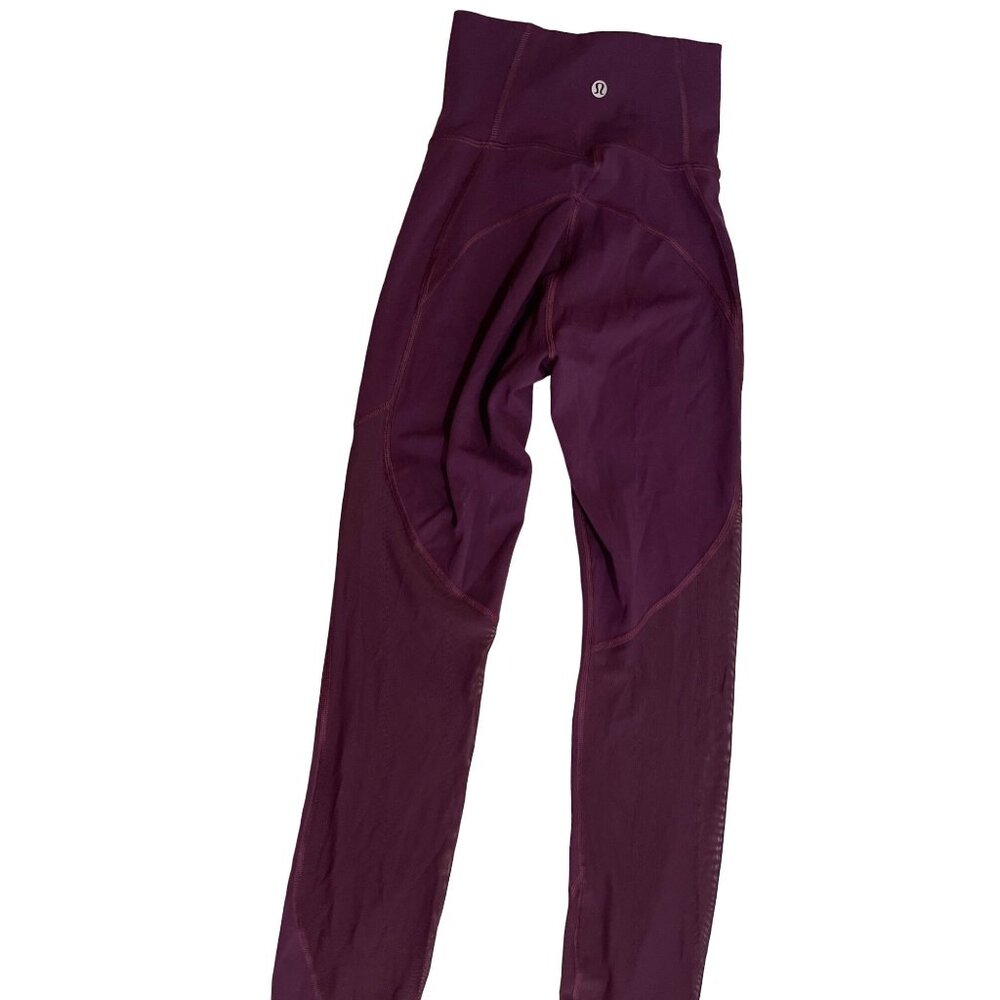 Lululemon Purple High-Waisted Leggings With Mesh Panels Size 2
